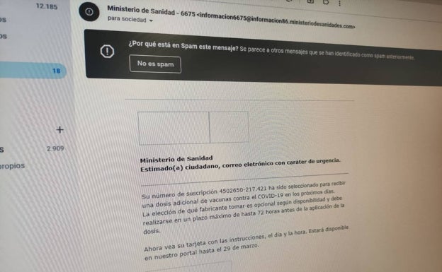 Correos falsos ofrecen una dosis adicional de la vacuna del Covid para secuestrar ordenadores