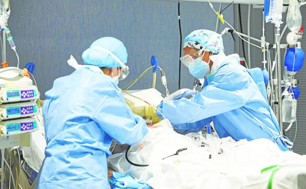 Sanitarios atienden a un paciente de Covid en la unidad de cuidados intensivos de un hospital valenciano.