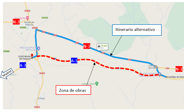 Las obras cortarán 13 kilómetros de la A-3 entre Madrid y Valencia en octubre y noviembre