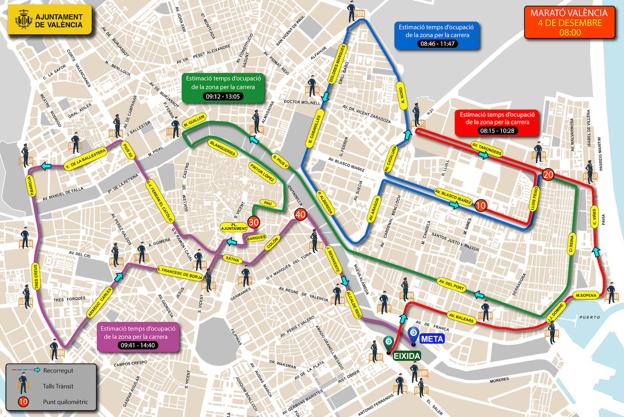 Todas las calles cortadas desde este viernes en Valencia por el Maratón 2022