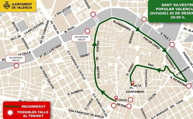 Calles cortadas en Valencia por la San Silvestre 2022