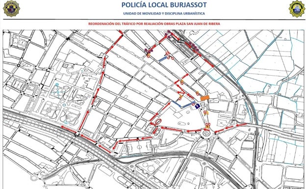 Accesos cortados en Burjassot por obras de canalización