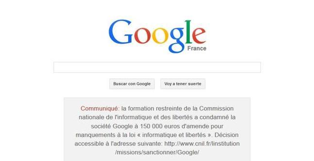 Google Francia reproduce en su portada la sentencia judicial que la condena