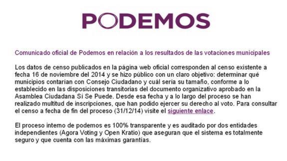 Podemos niega un «pucherazo» en las votaciones municipales