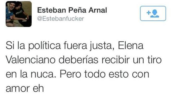 Otro valenciano escribe un tuit que ensalza la violencia