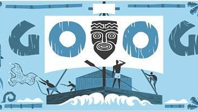 El biólogo Thor Heyerdahl en el doodle de Google