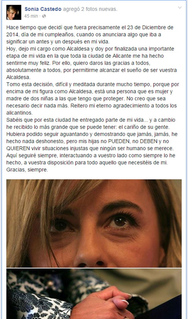 Castedo anuncia su dimisión en Facebook