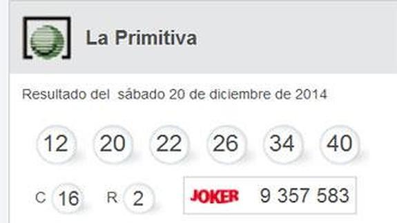 Combinación ganadora Primitiva del sábado 20 de diciembre 2014. Números premiados y resultados del sorteo