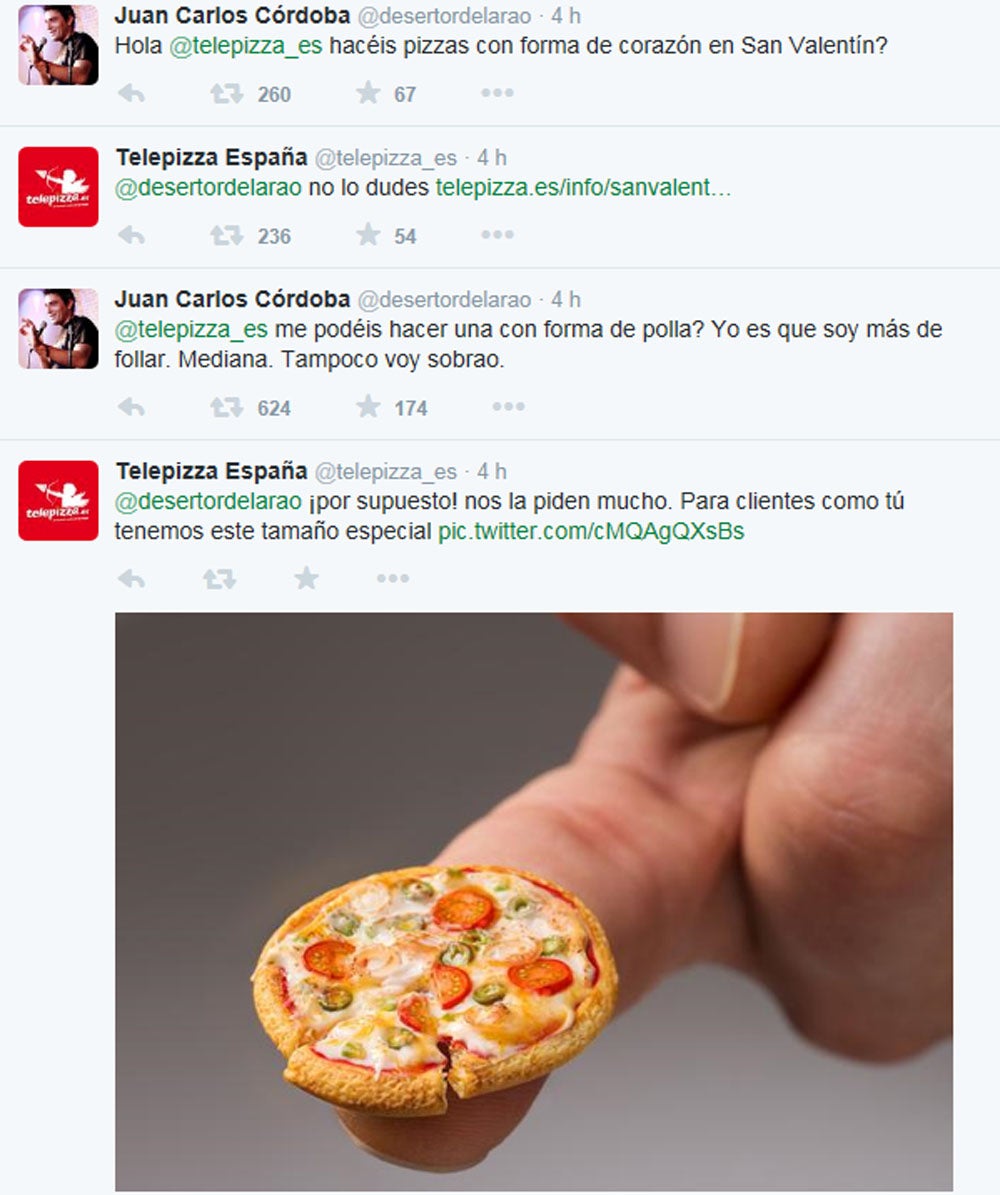 Telepizza ironiza sobre el tamaño del pene de un cliente