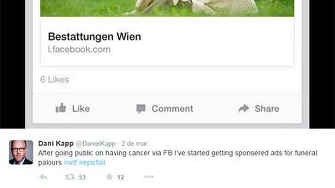 Un enfermo de cáncer denuncia que Facebook le anuncia funerarias