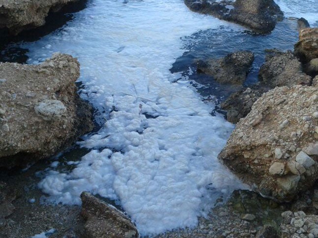 La aparición de grandes cantidades de espuma en Les Rotes causa la alarma en Dénia