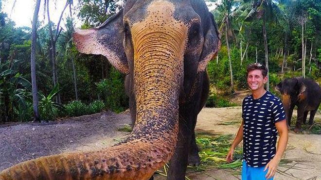 Un elefante le quita a un joven una GoPro y se hace un selfie