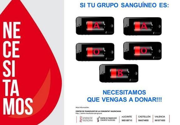 Nivel crítico de sangre A+, A-, 0+, 0- y B- en Valencia y Castellón