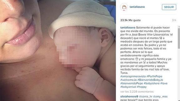 Tania Llasera da a luz a su hijo y le llama José Bowie