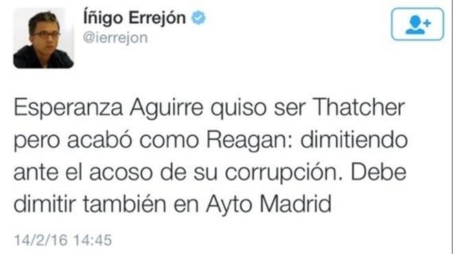 Errejón confunde a Reagan con Nixon en Twitter