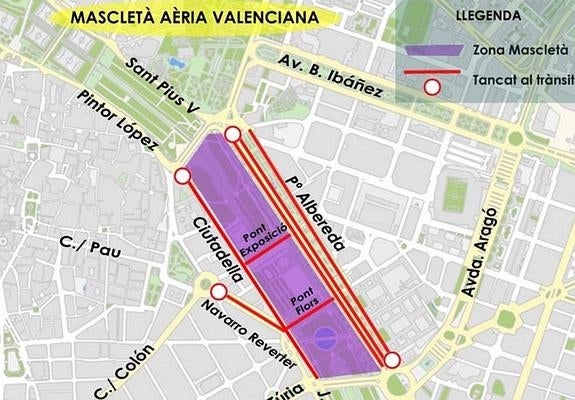 Fallas 2016: Calles cortadas por la mascletà aérea del 27 de febrero