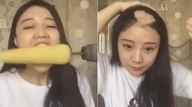 Una joven china pierde un mechón de pelo tras intentar conseguir el reto de comer una mazorca con un taladro