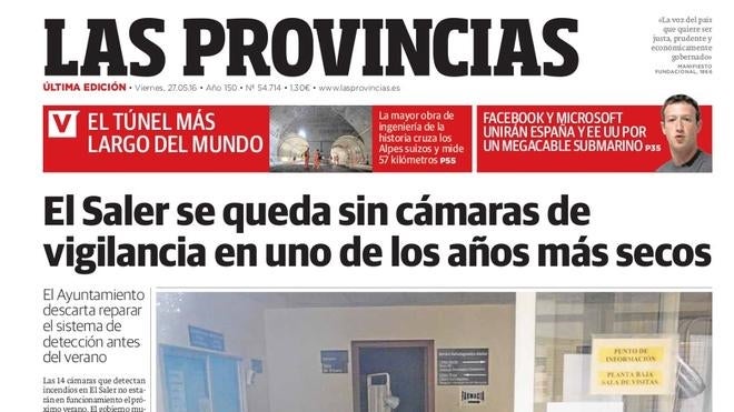 Portada de LAS PROVINCIAS del viernes 27 de mayo de 2016