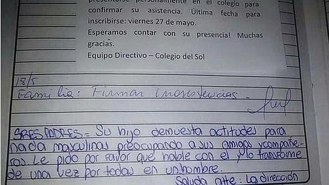 La carta de un colegio a la familia de un niño que indigna al mundo entero