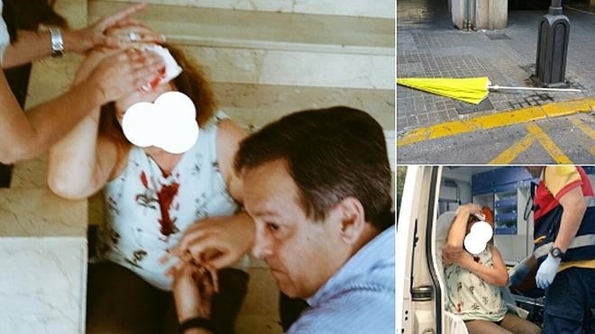 Herida tras caerle una sombrilla en la cabeza en la calle Cirilo Amorós de Valencia