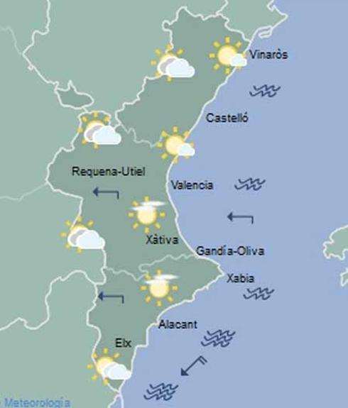 Previsión del tiempo para hoy y mañana: nubes y posibles lluvias en el interior de la Comunitat