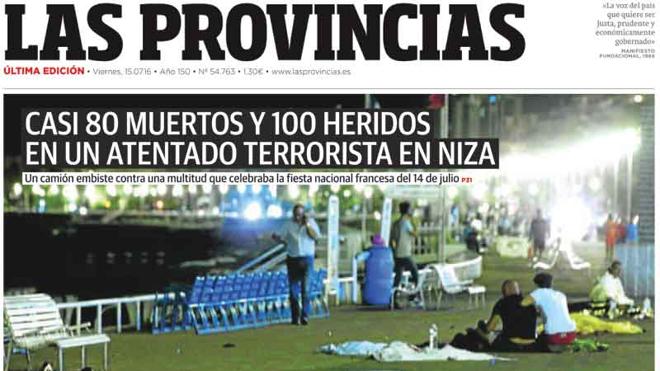 Portada de LAS PROVINCIAS del viernes 15 de julio de 2016