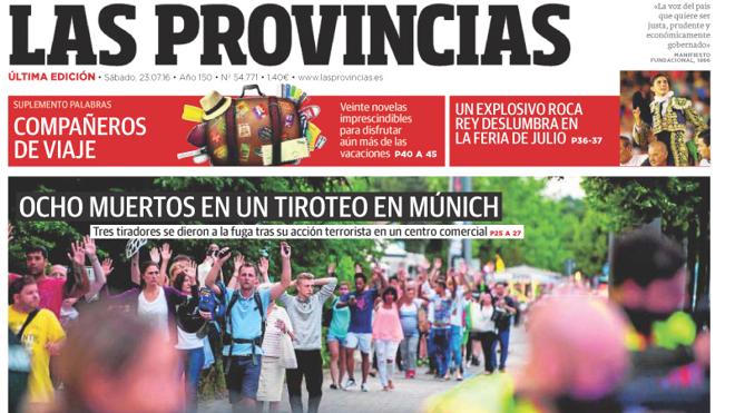 Portada de LAS PROVINCIAS del sábado 23 de julio de 2016