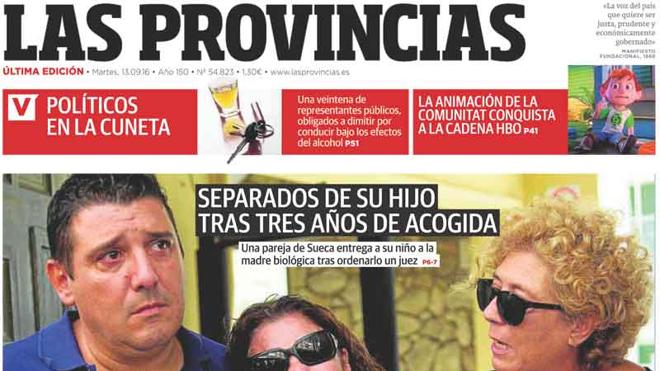 Portada de LAS PROVINCIAS del martes 13 de septiembre de 2016