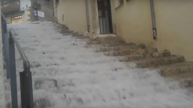 Lluvia y granizo en Morella