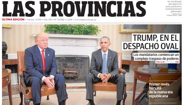 Portada de LAS PROVINCIAS del viernes 11 de noviembre de 2016