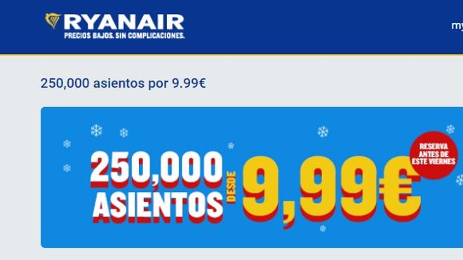 250.000 asientos por menos de 10 euros con Ryanair