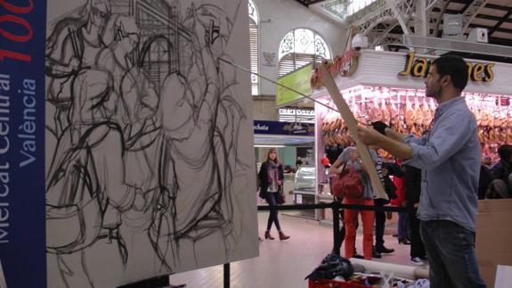 Pintura en directo en el Mercado Central de Valencia