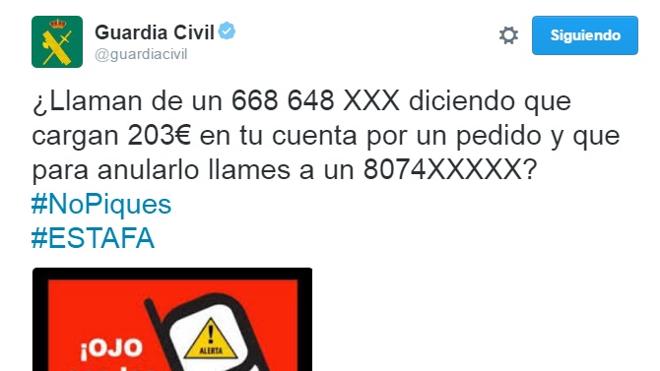 La Guardia Civil alerta de una nueva estafa telefónica