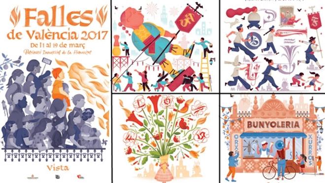 Fallas 2017 | 'La fiesta de los sentidos' en los carteles de Fallas 2017