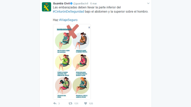 La Guardia Civil aconseja cómo deben llevar el cinturón de seguridad las embarazadas