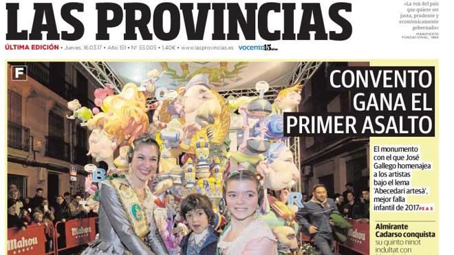 Portada de LAS PROVINCIAS del jueves 16 de marzo de 2017
