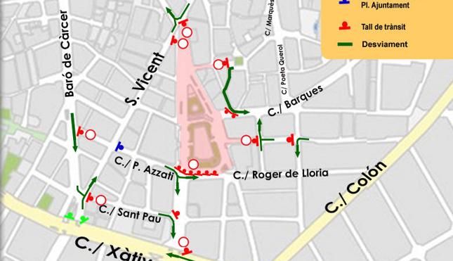 Calles cortadas en Valencia el domingo 26 de marzo de 2017