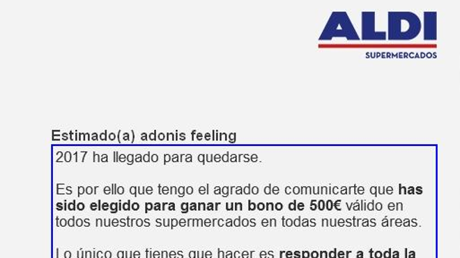 Vuelve el timo de Aldi que promete 500 euros para robar nuestros datos personales