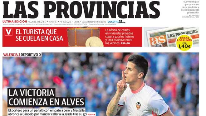 Portada de LAS PROVINCIAS del lunes 3 de abril de 2017