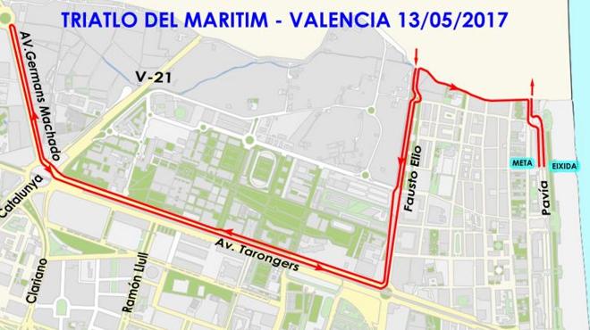 Triatlón del Marítimo 2017 ciudad de Valencia: Calles cortadas y recorrido del Triatlón del Marítimo en Valencia