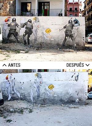 El festival Incubarte de Valencia denuncia la «mutilación» de un graffiti en el que aparecían cargas policiales